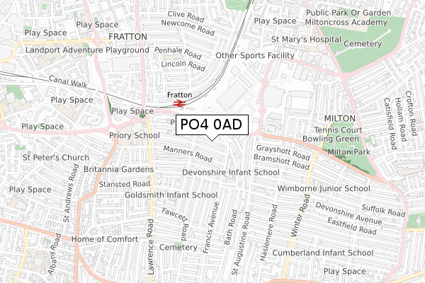 PO4 0AD map - small scale - OS Open Zoomstack (Ordnance Survey)