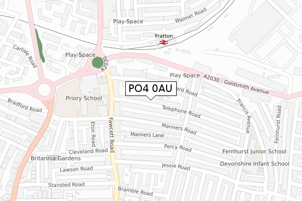 PO4 0AU map - large scale - OS Open Zoomstack (Ordnance Survey)