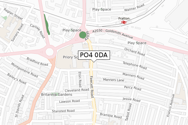 PO4 0DA map - large scale - OS Open Zoomstack (Ordnance Survey)