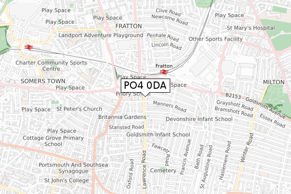 PO4 0DA map - small scale - OS Open Zoomstack (Ordnance Survey)