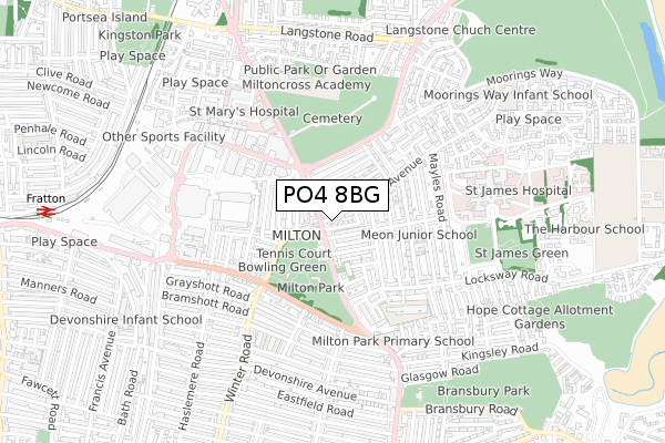 PO4 8BG map - small scale - OS Open Zoomstack (Ordnance Survey)