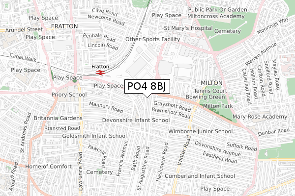 PO4 8BJ map - small scale - OS Open Zoomstack (Ordnance Survey)