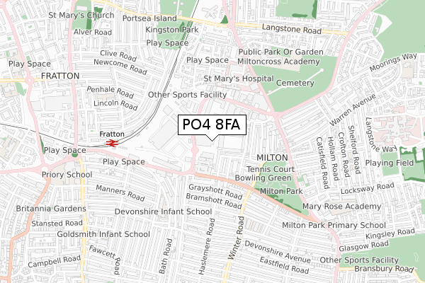PO4 8FA map - small scale - OS Open Zoomstack (Ordnance Survey)