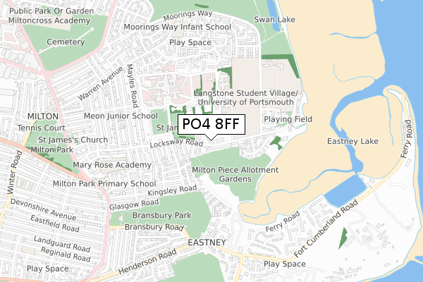 PO4 8FF map - small scale - OS Open Zoomstack (Ordnance Survey)