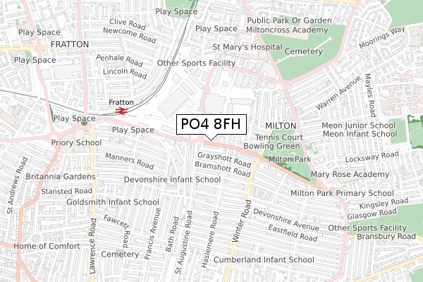 PO4 8FH map - small scale - OS Open Zoomstack (Ordnance Survey) PO4 8FH map - small scale - OS Open Zoomstack (Ordnance Survey)
