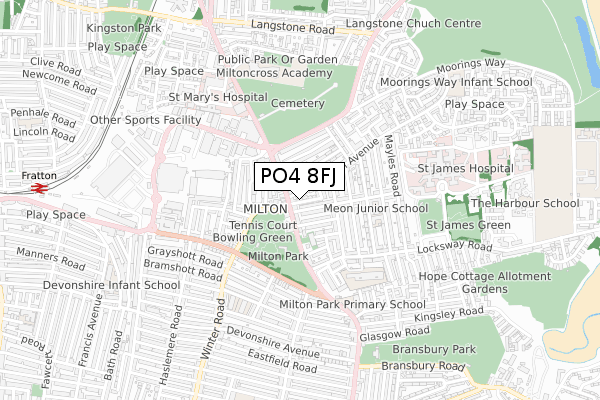 PO4 8FJ map - small scale - OS Open Zoomstack (Ordnance Survey)