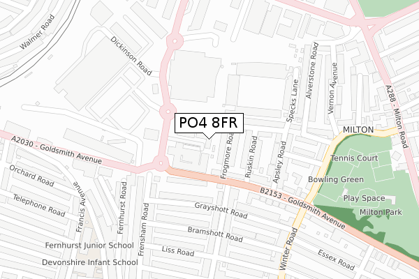 PO4 8FR map - large scale - OS Open Zoomstack (Ordnance Survey) PO4 8FR map - large scale - OS Open Zoomstack (Ordnance Survey)