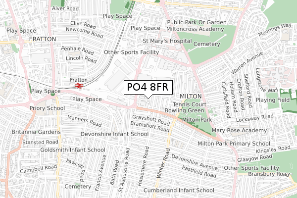 PO4 8FR map - small scale - OS Open Zoomstack (Ordnance Survey) PO4 8FR map - small scale - OS Open Zoomstack (Ordnance Survey)