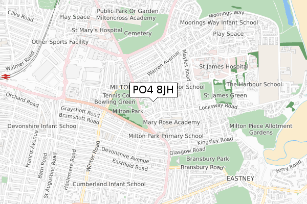 PO4 8JH map - small scale - OS Open Zoomstack (Ordnance Survey)