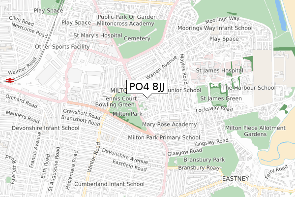 PO4 8JJ map - small scale - OS Open Zoomstack (Ordnance Survey)