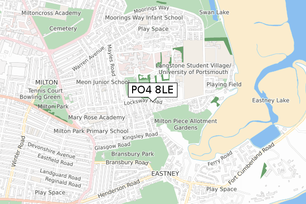 PO4 8LE map - small scale - OS Open Zoomstack (Ordnance Survey)