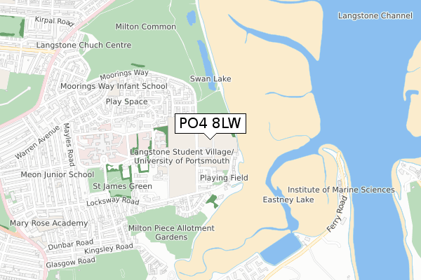 PO4 8LW map - small scale - OS Open Zoomstack (Ordnance Survey)