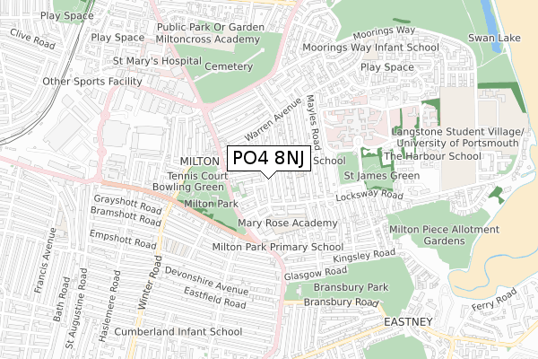 PO4 8NJ map - small scale - OS Open Zoomstack (Ordnance Survey)