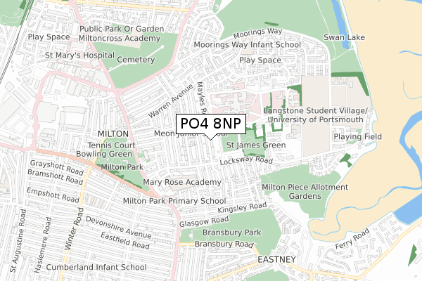 PO4 8NP map - small scale - OS Open Zoomstack (Ordnance Survey)