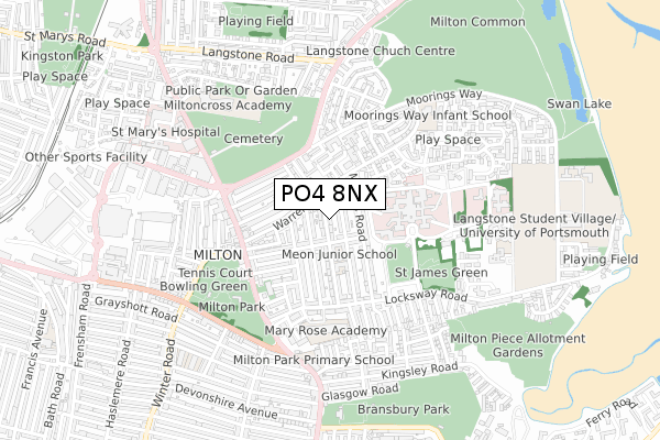 PO4 8NX map - small scale - OS Open Zoomstack (Ordnance Survey)