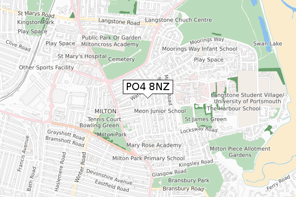 PO4 8NZ map - small scale - OS Open Zoomstack (Ordnance Survey)