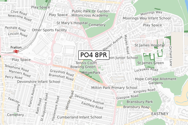 PO4 8PR map - small scale - OS Open Zoomstack (Ordnance Survey)