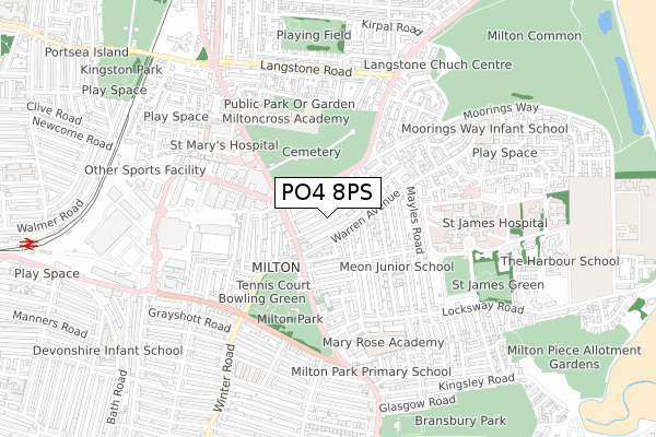 PO4 8PS map - small scale - OS Open Zoomstack (Ordnance Survey)