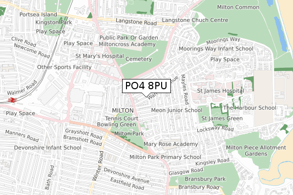 PO4 8PU map - small scale - OS Open Zoomstack (Ordnance Survey)