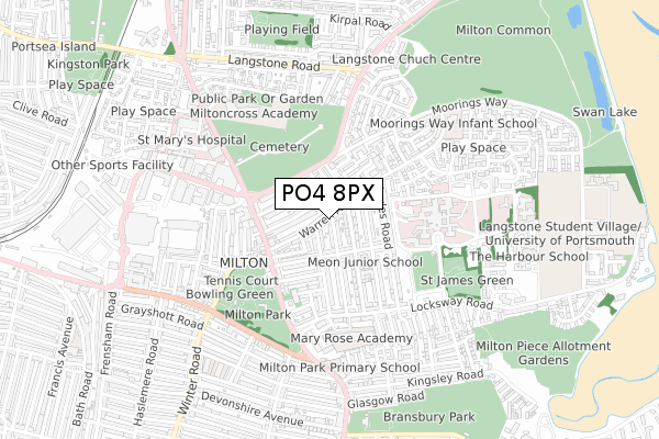 PO4 8PX map - small scale - OS Open Zoomstack (Ordnance Survey)