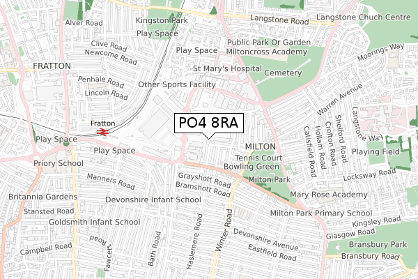 PO4 8RA map - small scale - OS Open Zoomstack (Ordnance Survey)