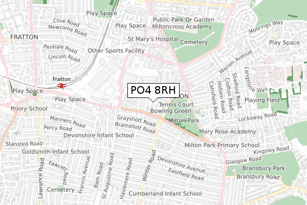 PO4 8RH map - small scale - OS Open Zoomstack (Ordnance Survey)
