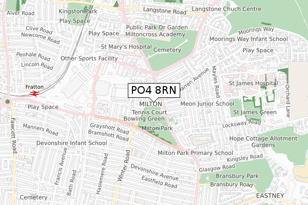 PO4 8RN map - small scale - OS Open Zoomstack (Ordnance Survey)