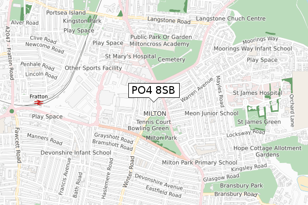 PO4 8SB map - small scale - OS Open Zoomstack (Ordnance Survey)