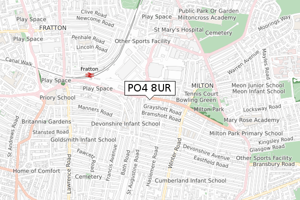 PO4 8UR map - small scale - OS Open Zoomstack (Ordnance Survey) PO4 8UR map - small scale - OS Open Zoomstack (Ordnance Survey)