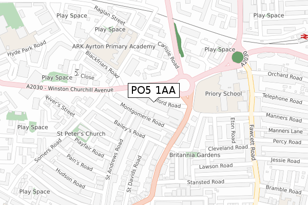 PO5 1AA map - large scale - OS Open Zoomstack (Ordnance Survey)