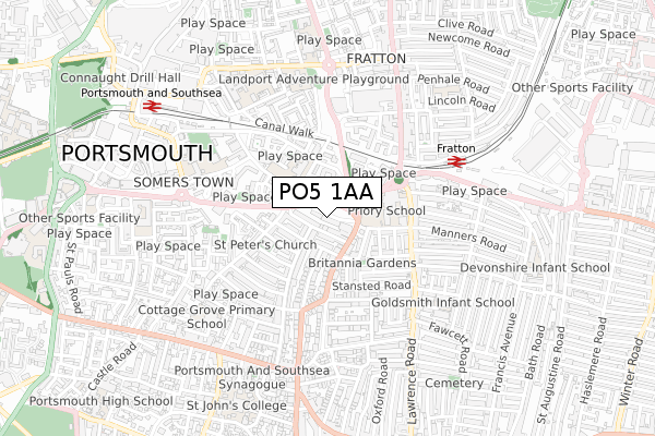 PO5 1AA map - small scale - OS Open Zoomstack (Ordnance Survey)