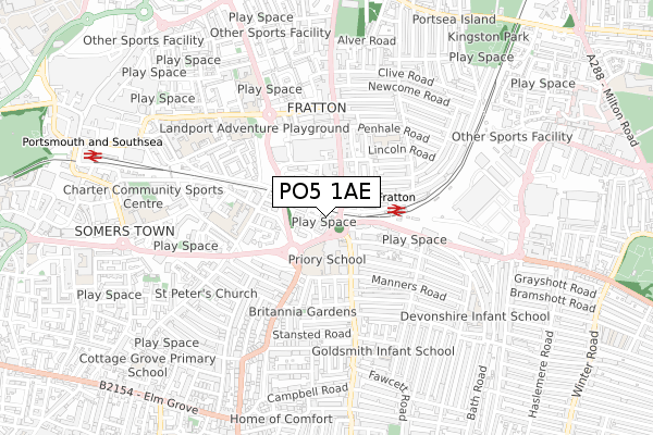 PO5 1AE map - small scale - OS Open Zoomstack (Ordnance Survey)