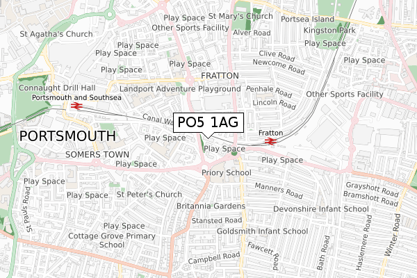 PO5 1AG map - small scale - OS Open Zoomstack (Ordnance Survey)