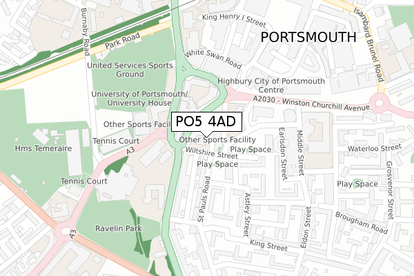 PO5 4AD map - large scale - OS Open Zoomstack (Ordnance Survey)
