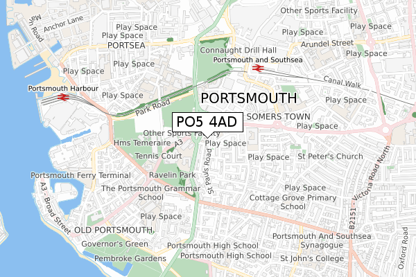 PO5 4AD map - small scale - OS Open Zoomstack (Ordnance Survey)