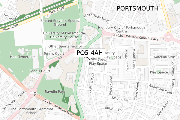 PO5 4AH map - large scale - OS Open Zoomstack (Ordnance Survey)
