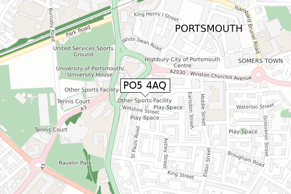 PO5 4AQ map - large scale - OS Open Zoomstack (Ordnance Survey)