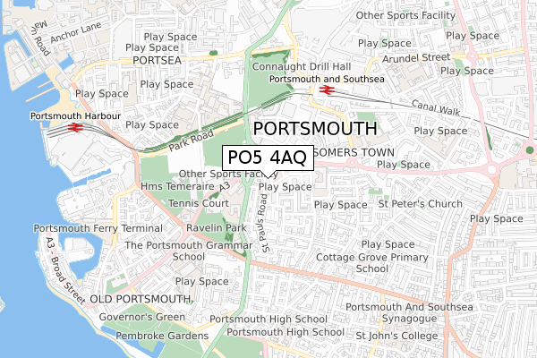 PO5 4AQ map - small scale - OS Open Zoomstack (Ordnance Survey)