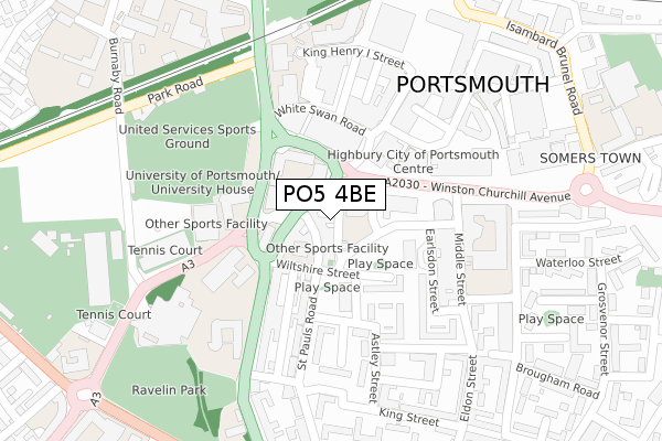 PO5 4BE map - large scale - OS Open Zoomstack (Ordnance Survey)