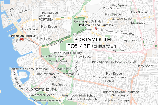 PO5 4BE map - small scale - OS Open Zoomstack (Ordnance Survey)