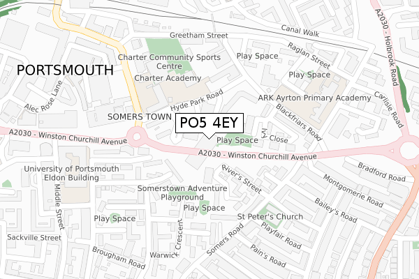 PO5 4EY map - large scale - OS Open Zoomstack (Ordnance Survey)