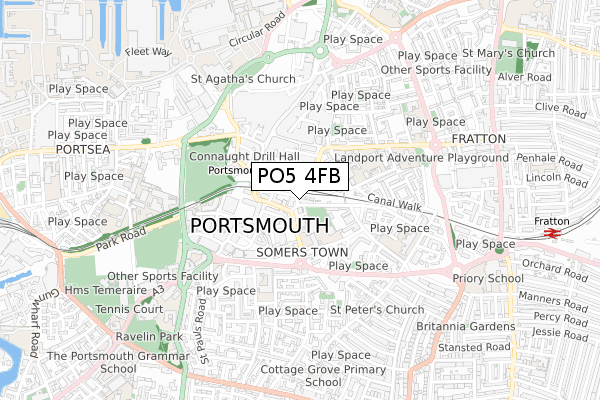 PO5 4FB map - small scale - OS Open Zoomstack (Ordnance Survey)