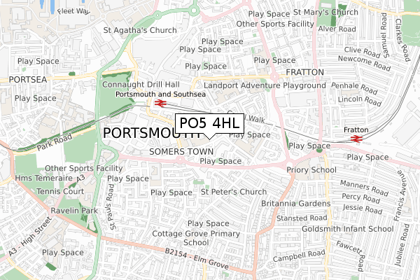 PO5 4HL map - small scale - OS Open Zoomstack (Ordnance Survey)