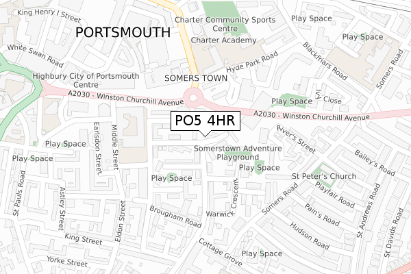 PO5 4HR map - large scale - OS Open Zoomstack (Ordnance Survey)