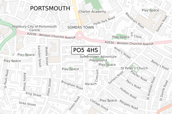 PO5 4HS map - large scale - OS Open Zoomstack (Ordnance Survey)
