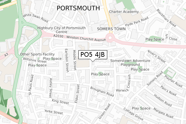 PO5 4JB map - large scale - OS Open Zoomstack (Ordnance Survey)