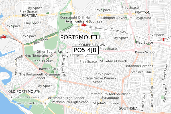 PO5 4JB map - small scale - OS Open Zoomstack (Ordnance Survey)