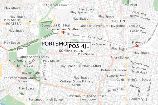 PO5 4JL map - small scale - OS Open Zoomstack (Ordnance Survey)
