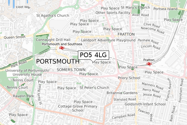 PO5 4LG map - small scale - OS Open Zoomstack (Ordnance Survey)