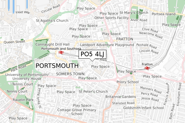 PO5 4LJ map - small scale - OS Open Zoomstack (Ordnance Survey)